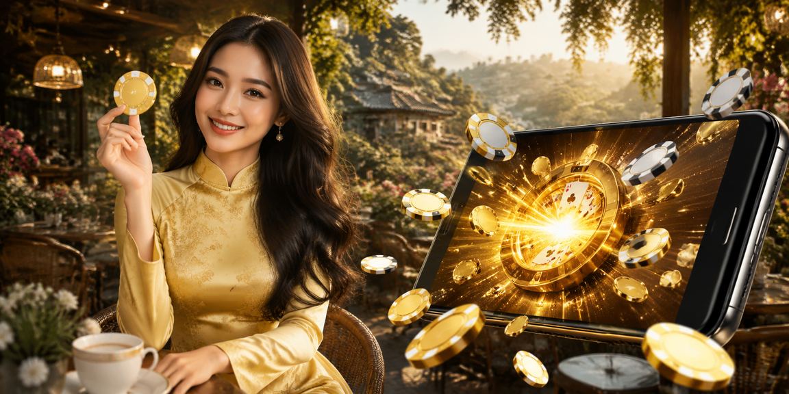 Người chơi bài trực tuyến với trang phục áo dài truyền thống trong không gian Đà Lạt mộng mơ