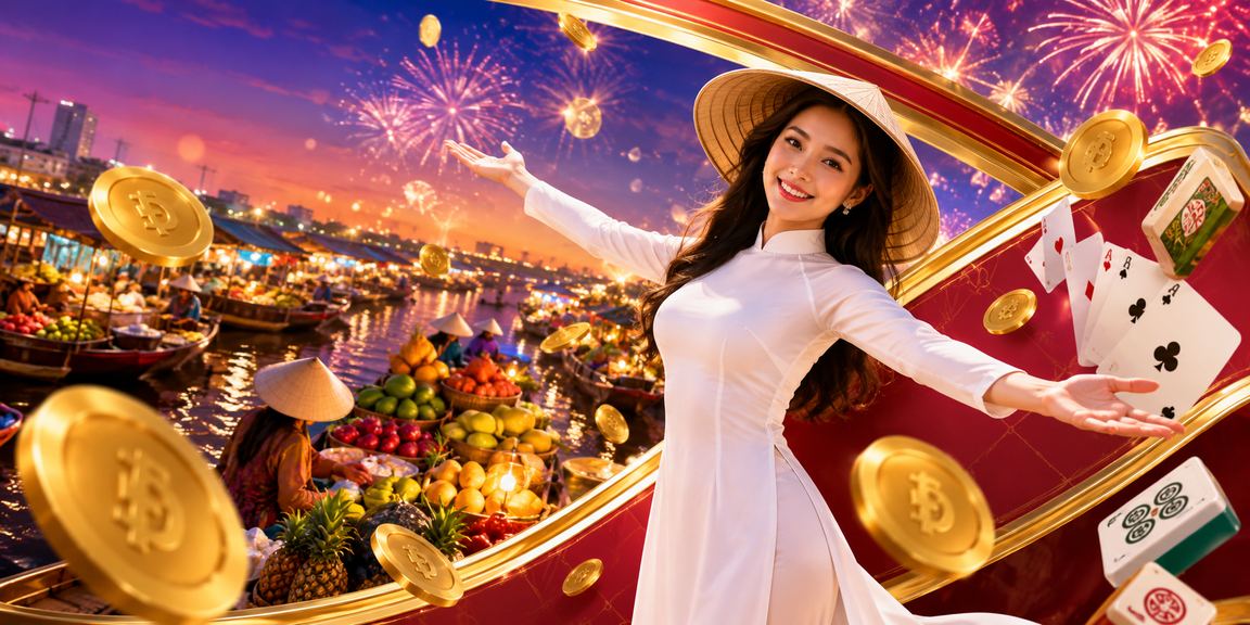 Người dùng chơi bài trực tuyến trên điện thoại bên bờ sông Mekong với áo dài truyền thống
