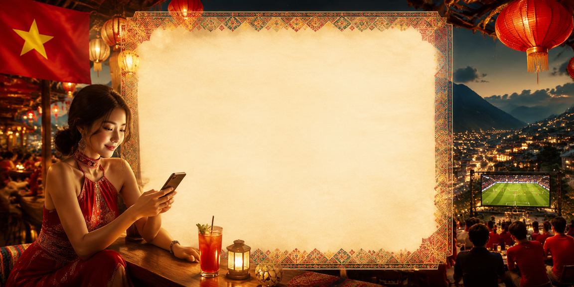 Khung cảnh chợ đêm Sa Pa với người dùng đang chơi slots trên điện thoại di động